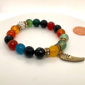 Gemstone Stretch bracelet with feather charm
